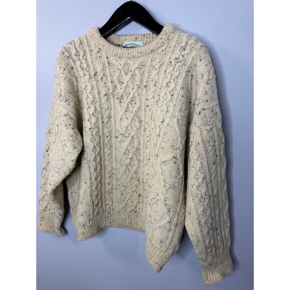 Aran Crafts Men's M Wool Cable Knit Fisherman Crew Neck Sweater Cream - Picture 9 of 9